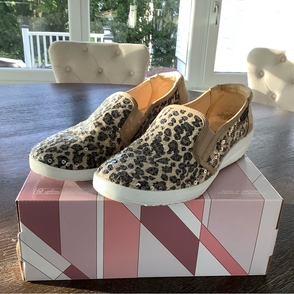Anne Klein sport Sequin Leopard Slip-On Sneakers - Tan/Black